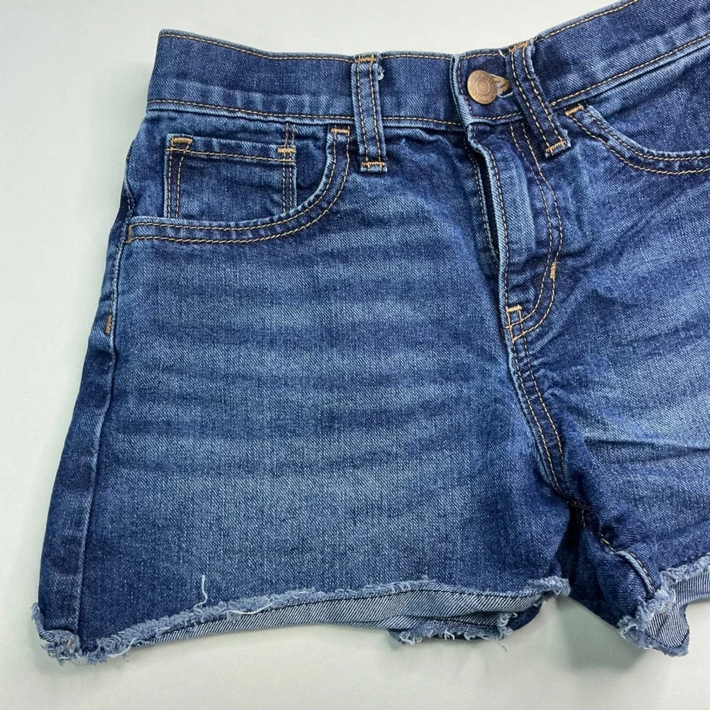 Old Navy Dark Indigo Denim Shorts Kids Size 10 Sky High Rise Raw Hem